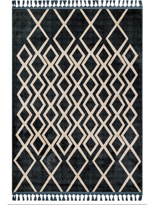 Hali.Net 80x150 cm Siyah Modern Vintage Antika Halı | Mutfak Balkon Salon Halısı | Hav Vermez Leke Tutmaz | Z-4075