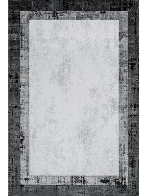  Çerçeveli Antrasit Pamuk Kare Modern Desenli Pamuk Makinada Yıkanabilir Hav Toz Vermez Leke Tutmayan Kaymaz Taban Dijital Makine Baskı Salon Yolluk Mutfak Halı