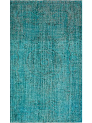 Bespoky Turkuaz Eskitme Vintage Soyut Halı | Salon Yatak Odası Halısı | UNİQUE-31029