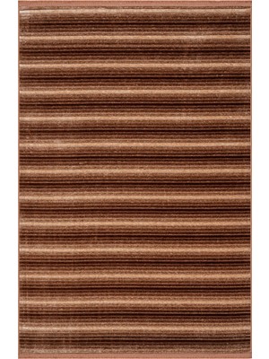 Minionette Çizgili Taba Pamuk Kare Modern Desenli Akrilik Hav Vermeyen Leke Tutmayan Kolay Temizlenen Yumuşak Makine Salon Yolluk Mutfak Halı