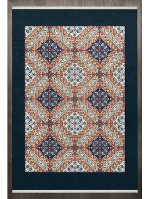  Geometrik Turuncu Pamuk Dikdörtgen Modern Desenli Pamuk Makinada Yıkanabilir Hav Toz Vermez Leke Tutmayan Kaymaz Taban Dijital Makine Baskı Salon Yolluk Mutfak Halı