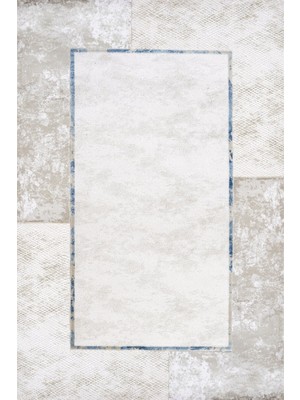 Hali.Net 80x150 cm Mavi Nalia Etnik Lüks Çerçeveli Mikrofiber Halı | Mutfak Balkon Salon Halısı | Hav Vermez Leke Tutmaz Çabuk Kuru | LXS_NALİA-4070AM