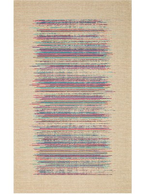 Bespoky 80x150 cm Bej Çizgili Bohem Soyut çizgiler Yıkanabilir Halı | Yatak Odası Mutfak Halısı | Leke Tutmayan, Kaymaz | LEKE TUTMAYAN KAYMAZ