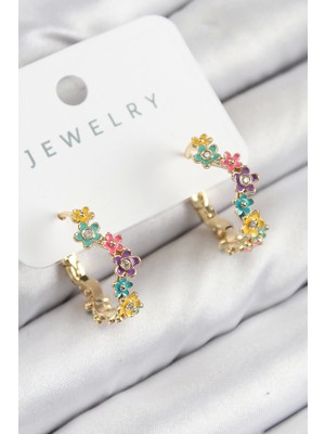 Pirinç Renkli Papatya Model Gold Renk Kadın Küpe