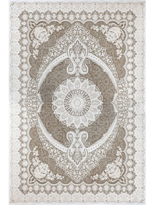 Bespoky 80x150 cm Krem Esiliva Klasik Yıkanabilir Halı | Mutfak Balkon Yatak Odası Halısı | Leke Tutmayan Kaymaz | GM_ESİLİVA-11431K