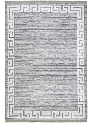 Bespoky 80x150 cm Gri Geometrik Modern Yunan Anahtarı Yıkanabilir Halı | Yatak Odası Mutfak Halısı | Leke Tutmayan, Kaymaz | MODERN-2028