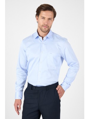 Mavi Sert Yaka Düz Classic %100 Pamuk Comfort Fit Gömlek 1004250323
