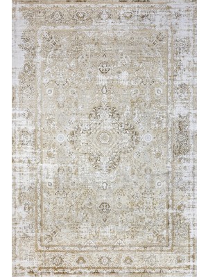 Bespoky 80x150 cm Krem Ipekzade Klasik Yıkanabilir İpek Halı | Mutfak Balkon Yatak Odası Halısı | Leke Tutmayan Kaymaz | GM_IPEKZADE100-11380K
