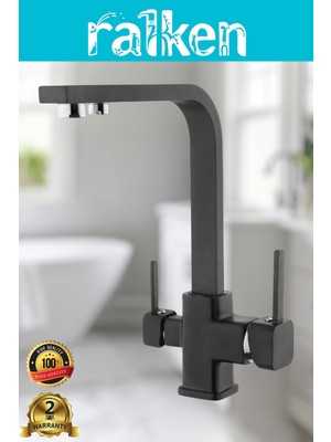 Arıtma, Sıcak, Soğuk Çıkış 3 Yollu Mat Siyah Lüx Kare Arıtmalı Eviye Mutfak Bataryası Köşe Borulu Arıtıcı Çıkışlı Eviye Musluğu Çeşmesi Arıtma Musluğu