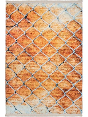 Roermond Geometrik Turuncu Polyester Dikdörtgen Modern Desenli Pamuk Makinada Yıkanabilir Hav Toz Vermez Leke Tutmayan Kaymaz Taban Dijital Makine Baskı Salon Yolluk Mutfak Halı