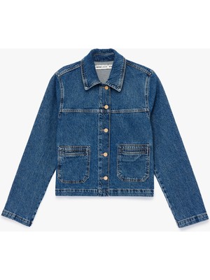 Uzun Kollu Düğmeli Klasik Yaka Denim Ceket