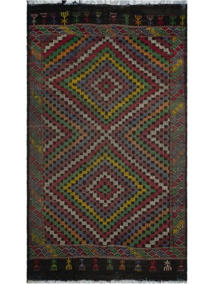 Bespoky 198x335 cm Turuncu Siyah Geometrik Etnik Baklava dilimi Halı | Salon Yatak Odası Halısı | UNİQUE-34048