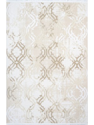 Anya Geometrik Krem Bambu Dikdörtgen Modern Desenli Akrilik Hav Vermeyen Leke Tutmayan Kolay Temizlenen Yumuşak Makine Salon Yolluk Mutfak Halı