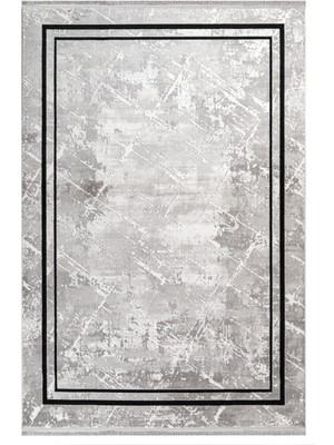 Chhindwara Çerçeveli Gri Akrilik Dikdörtgen Modern Desenli Akrilik Hav Vermeyen Leke Tutmayan Kolay Temizlenen Yumuşak Makine Salon Yolluk Mutfak Halı