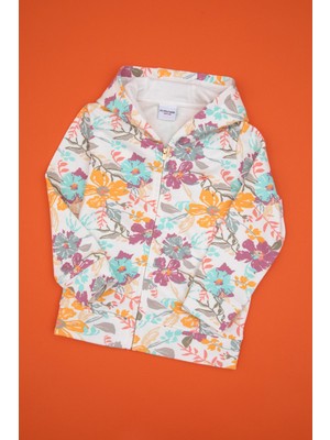 U.S. Polo Assn. Kız Çocuk Krem Çiçek Baskılı Kapüşonlu Fermuarlı Sweatshirt 50314285-VR256