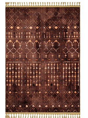 Prudence Kahverengi Modern Etnik Desenli Bambu Makinada Yıkanabilir Hav Toz Vermez Leke Tutmayan Kaymaz Taban Dijital Makine Baskı Salon Yolluk Mutfak Halı