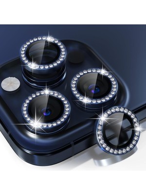 iPhone 14 Pro/14 Pro Max Kamera Gerçek Işıldayan Taşlı Lens Koruyucu(3'lü Set)