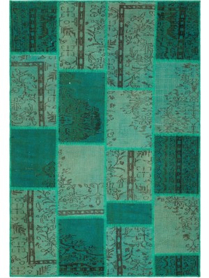 Bespoky 161x232 cm Gri Yeşil Patchwork Etnik Bitkisel Halı | Salon Yatak Odası Halısı | UNİQUE-35464