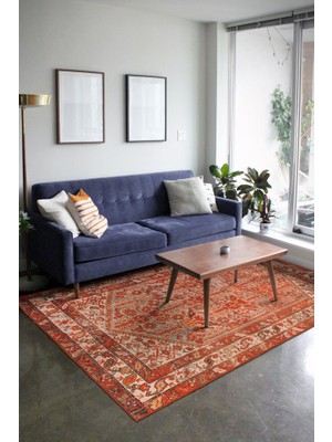 Camps Klasik Kırmızı Polyester Dikdörtgen Modern Desenli Pamuk Makinada Yıkanabilir Hav Toz Vermez Leke Tutmayan Kaymaz Taban Dijital Makine Baskı Salon Yolluk Mutfak Halı