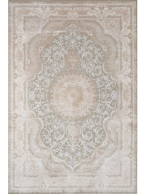 Hali.Net 80x150 cm Krem Açık Haki Bitkisel Geleneksel Medalyonlu Halı | Salon Mutfak Halısı | Hav Vermez Leke Tutmaz | ARTEMİS_PALACE-5202D