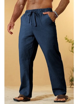 Ghassy Co. Erkek  Cotton Muslin Keten Karışım Rahat Ultra Hafif Ev Içi/dışı Keten Pantolon