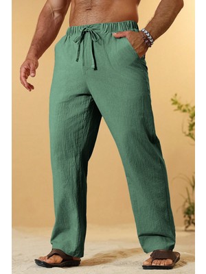 Ghassy Co. Erkek  Cotton Muslin Keten Karışım Rahat Ultra Hafif Ev Içi/dışı Keten Pantolon