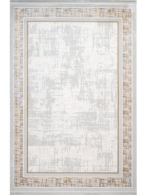 Sirk Çerçeveli Bej Akrilik Dikdörtgen Modern Desenli Akrilik Hav Vermeyen Leke Tutmayan Kolay Temizlenen Yumuşak Makine Salon Yolluk Mutfak Halı