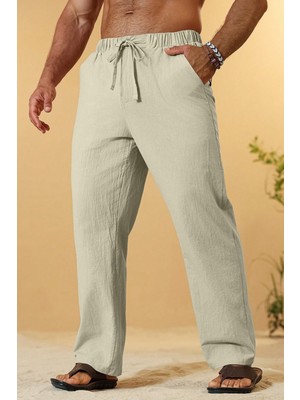 Ghassy Co. Erkek  Cotton Muslin Keten Karışım Rahat Ultra Hafif Ev Içi/dışı Keten Pantolon