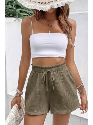 Ghassy Co. Kadın  Cotton Müslin Tatil Ev Içi/dışı Kullanım Cepsiz Beli Bağcıklı Şort