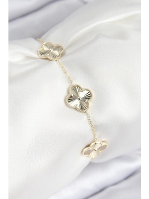 Vıp Pirinç Yonca Model Gold Renk Kadın Bileklik