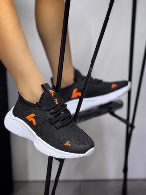 Bağcıklı Unisex Çocuk Spor Ayakkabısı-Siyah-Orange
