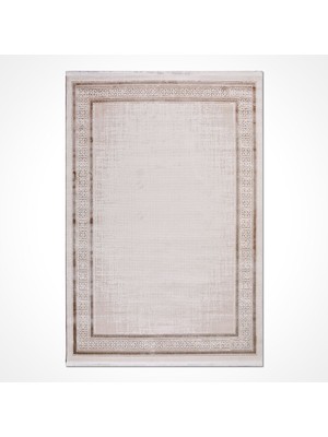  Çerçeveli Bej Akrilik Dikdörtgen Modern Desenli Akrilik Hav Vermeyen Leke Tutmayan Kolay Temizlenen Yumuşak Makine Salon Yolluk Mutfak Halı