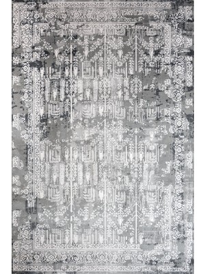 Hali.Net 80x150 cm Gri Beyaz Etnik Modern Bordürlü Halı | Salon Mutfak Halısı | Hav Vermez Leke Tutmaz | ARTEMİS_DİOR-5856A