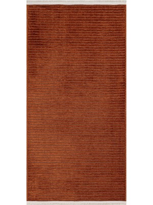 Bespoky 80x150 cm Turuncu Kiremit Rengi Çizgili Modern Geometrik Yıkanabilir Halı | Yatak Odası Mutfak Halısı | Leke Tutmayan, Kaymaz | LİYA-8250S