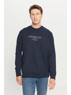 Altınyıldız Classics Erkek Lacivert 2 İplik Pamuklu Standart Fit Normal Kesim Bisiklet Yaka Sweatshirt
