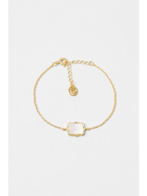 So CHIC Sedef Taşlı 18 Ayar Beyaz Altın Kaplama 19 Cm Gümüş Bileklik