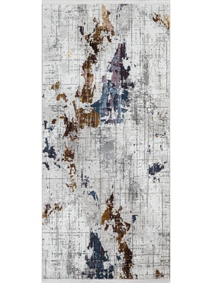 Melodee Modern Gri Polyester Dikdörtgen Modern Desenli Akrilik Hav Vermeyen Leke Tutmayan Kolay Temizlenen Yumuşak Makine Salon Yolluk Mutfak Halı