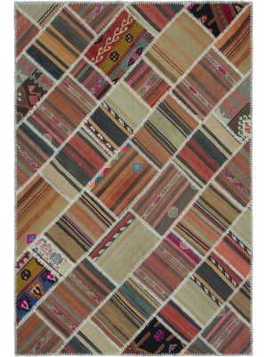 Girit Bej Çizgili Yün Modern Desenli Yün Hav Toz Vermez Leke Tutmayan Salon Yolluk Mutfak El Dokuma Halı