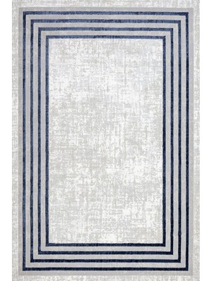 Hali.Net 120x180 cm Mavi Açık Gri Çizgili Modern Çerçeveli Halı | Salon Yatak Odası Halısı | Hav Vermez Leke Tutmaz | NXS_MELANGE-4730AM