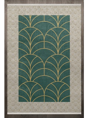 Bespoky 80x150 cm Yeşil Mediterranean Modern Yıkanabilir Halı | Mutfak Balkon Yatak Odası Halısı | Leke Tutmayan Kaymaz | F_MEDİTERRANEAN-127
