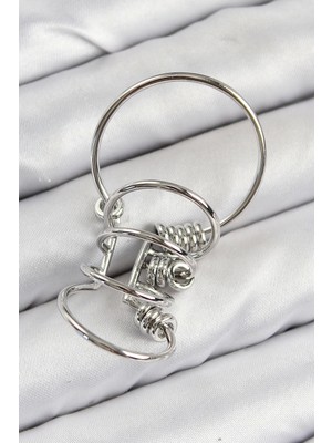 Pirinç Halkalı Model Gümüş Renk Kıkırdak Küpe