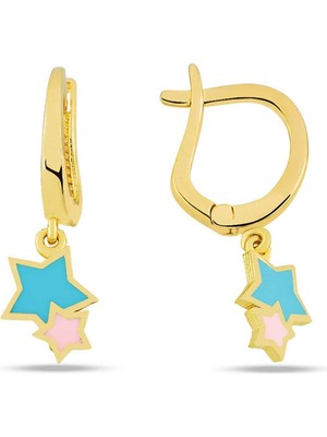 Sallantılı Ikili Yıldız Çocuk Küpesi