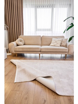 Hali.Net 80x150 cm Krem Halı | Salon Mutfak Halısı | Hav Vermez Leke Tutmaz | 6531-KREM