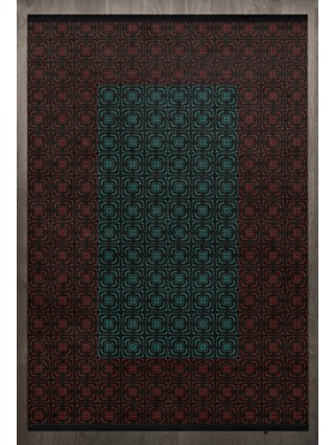  Geometrik Kırmızı Pamuk Dikdörtgen Modern Desenli Pamuk Makinada Yıkanabilir Hav Toz Vermez Leke Tutmayan Kaymaz Taban Dijital Makine Baskı Salon Yolluk Mutfak Halı