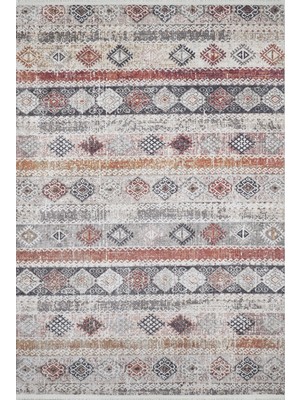 Hali.Net 80x250 cm Bej Kiremit Geometrik Bohem Etnik Halı | Mutfak Yolluk Halısı | Hav Vermez Hipoalerjenik | HALN-HLN1618