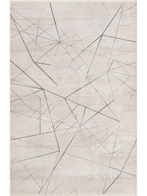 Canna-Lily Geometrik Gri Pamuk Dikdörtgen Modern Desenli Akrilik Hav Vermeyen Leke Tutmayan Kolay Temizlenen Yumuşak Makine Salon Yolluk Mutfak Halı