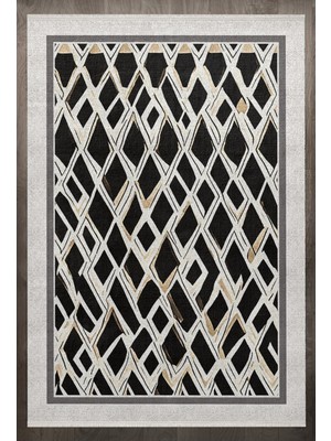 Hali.Net 120x120 cm Siyah Scandinavian İskandinav Pamuk Yıkanabilir Modern Halı | Yatak Odası Çocuk Odası Salon Halısı | Leke Tutmaz Hipoalerjenik | F_SCANDİNAVİAN-8017