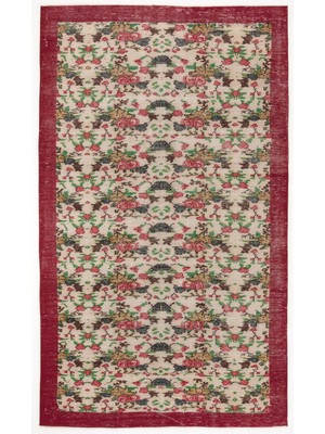 Bespoky 159x264 cm Bej Krem Çiçekli Vintage Gül ve Yaprak Halı | Salon Yatak Odası Halısı | UNİQUE-3934