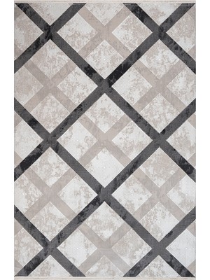 Sierra Gri Geometrik Etnik Modern Desenli Hav Vermeyen Leke Tutmayan Kolay Temizlenen Yumuşak Makine Salon Yolluk Mutfak Halı