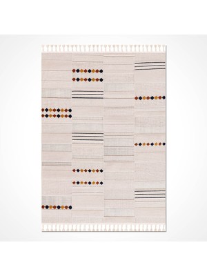 Bej Geometrik Etnik Modern Desenli Hav Vermeyen Leke Tutmayan Kolay Temizlenen Yumuşak Makine Salon Yolluk Mutfak Halı